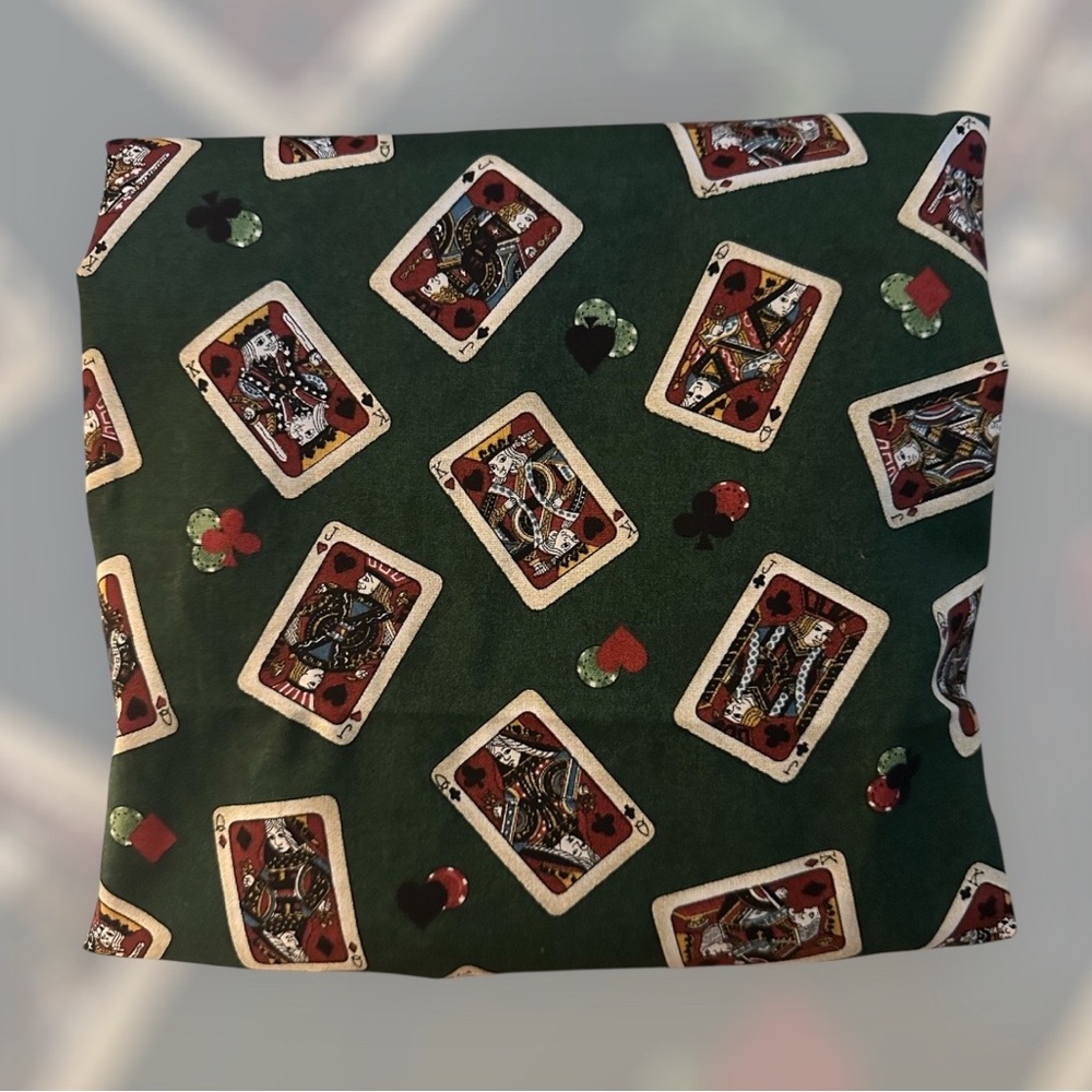 Novelty Playing Cards Poker Chips on Green Cranston Fabric Vintage Gambling